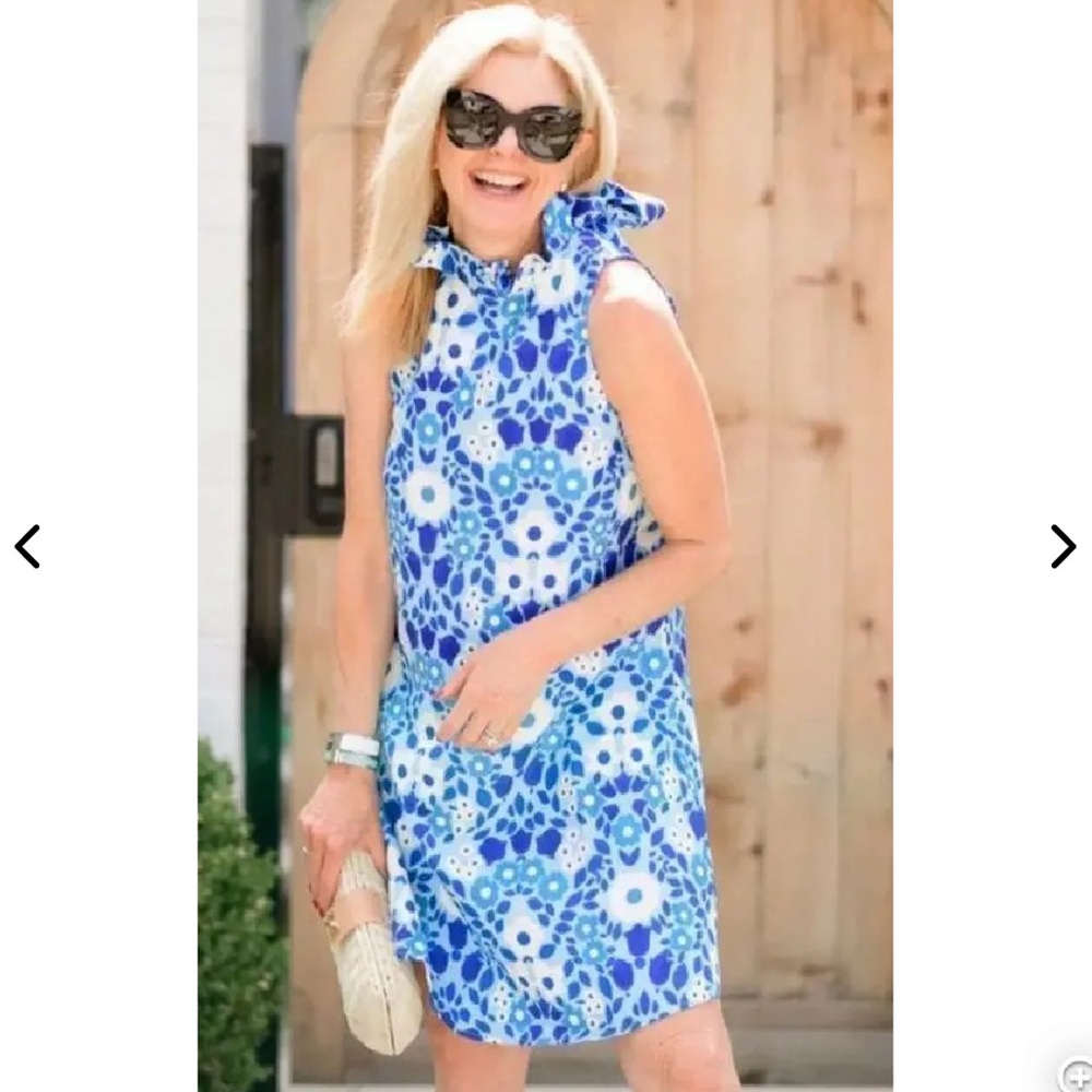 NWT Tuckernuck Blythe Dress in Majolica Print Sz Large Blue White Final Sale